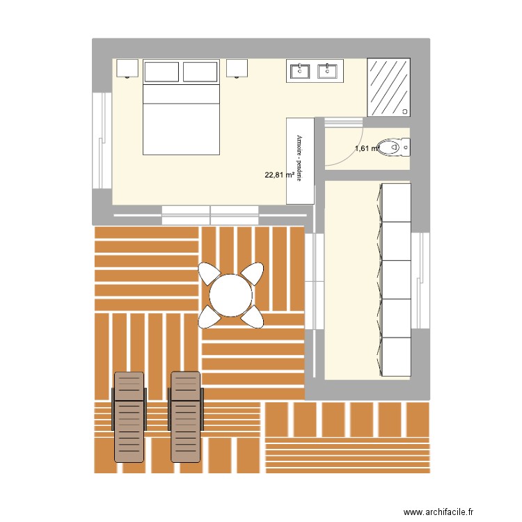 Bungalow 2pax. Plan de 2 pièces et 24 m2