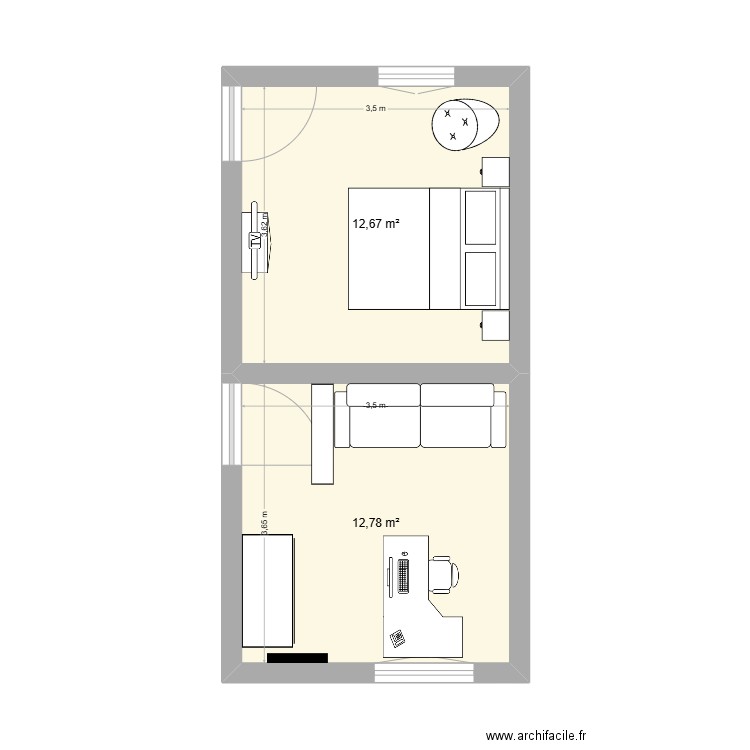 Colinet 1. Plan de 2 pièces et 25 m2