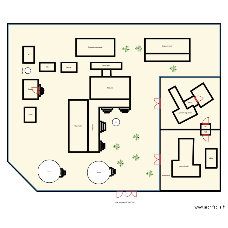 Vue en plan de HONHOUE. Plan de 38 pièces et 699 m2