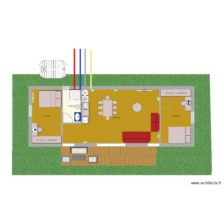 maison 60 m².. Plan de 4 pièces et 59 m2