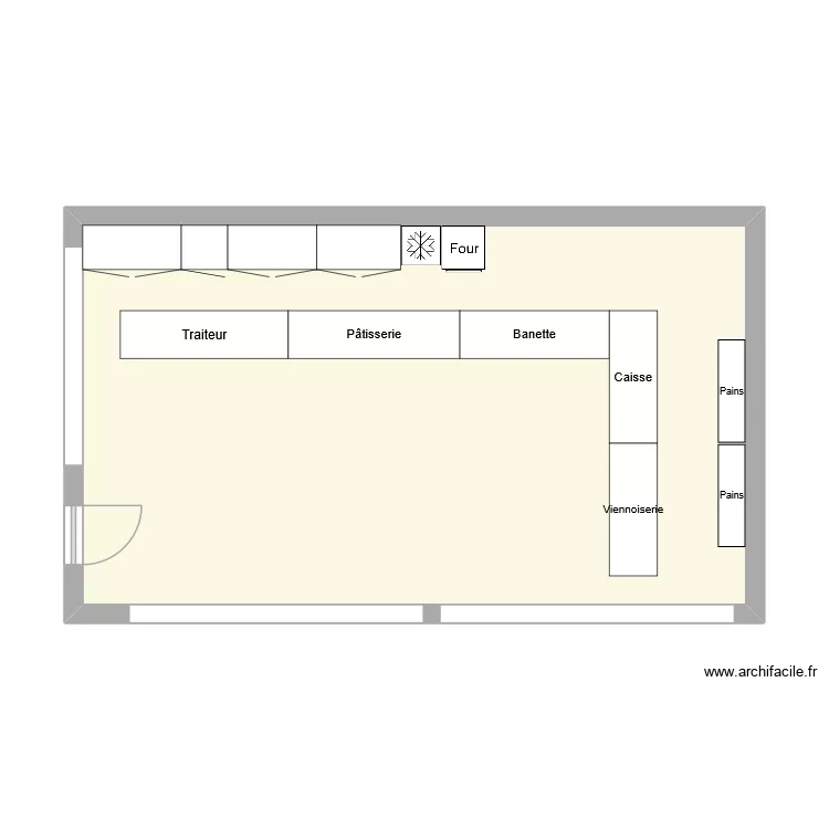 plan boulangerie. Plan de 1  et 46 m²