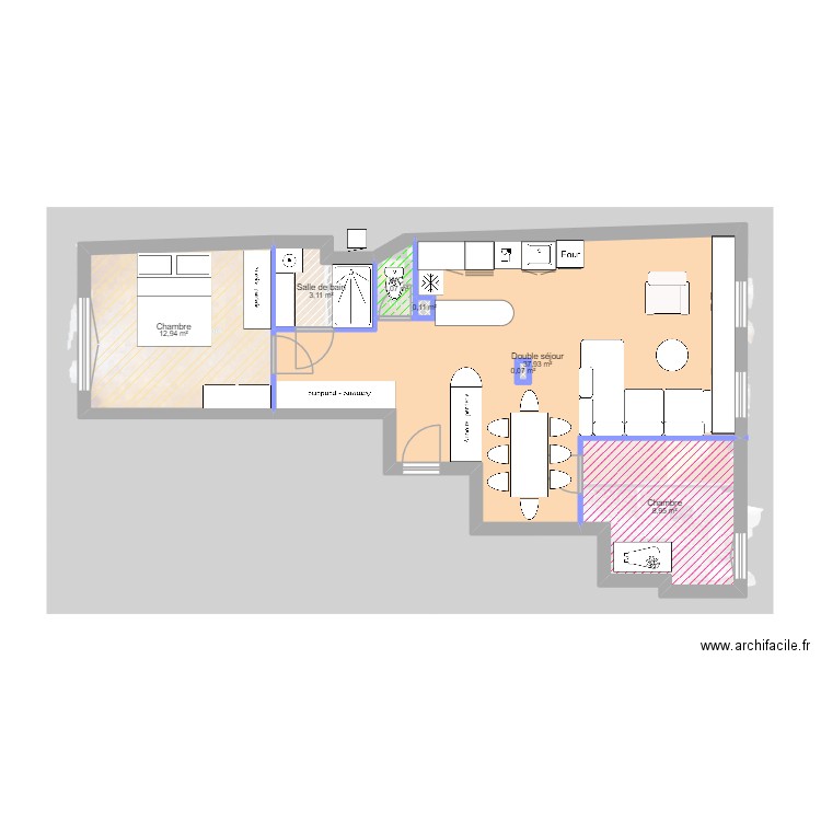 Laumière. Plan de 7 pièces et 64 m2