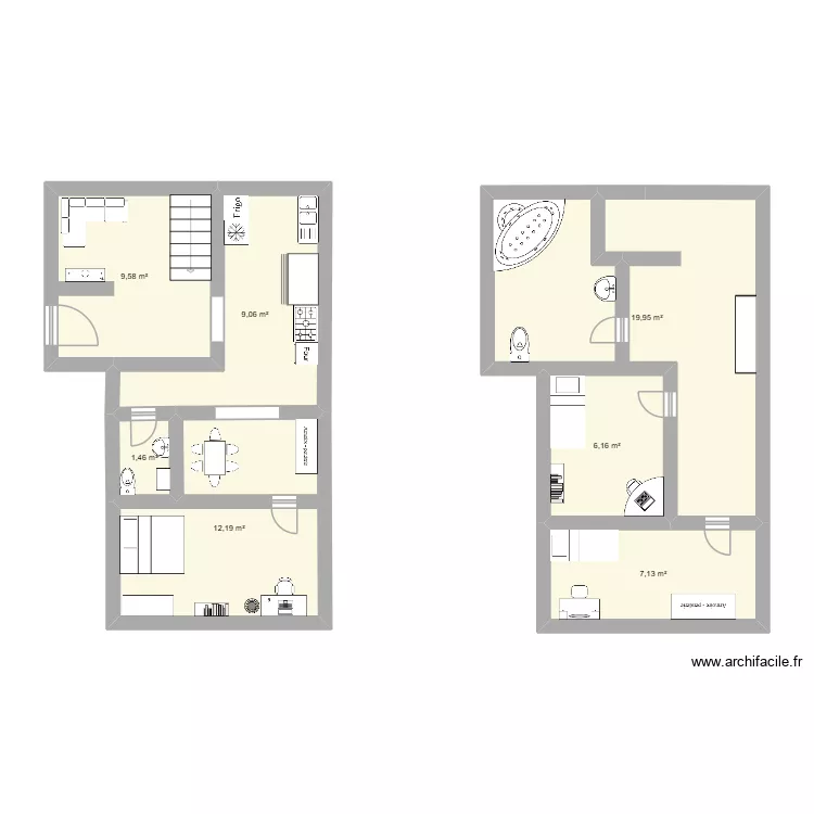 Technologie Project 1 - D&eacute;cembre 2025. Plan de 7 pièces et 66 m²