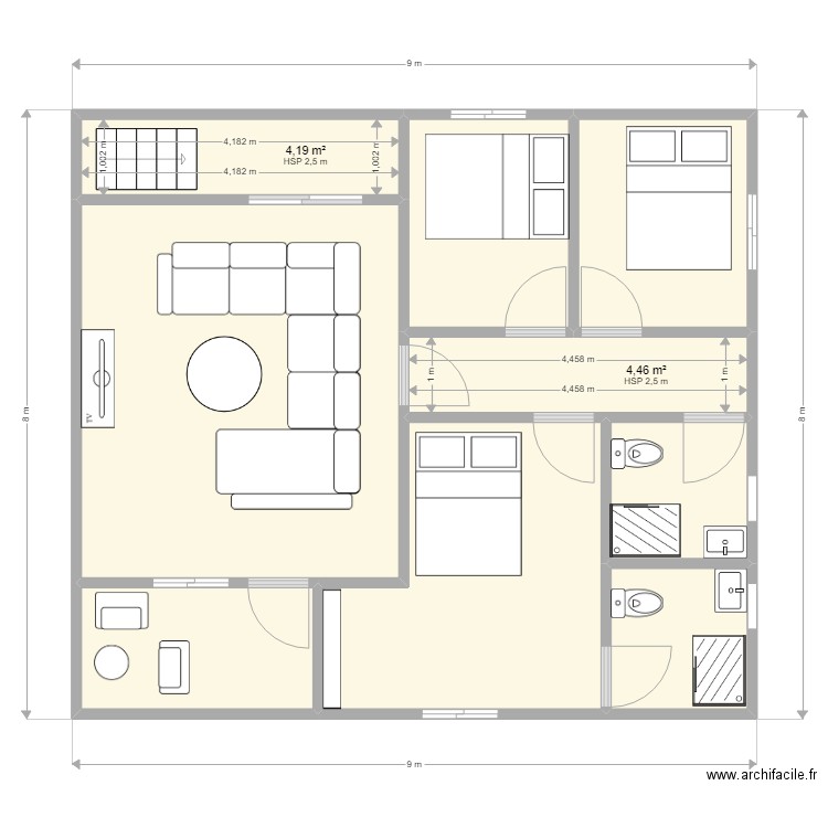 tio braz planta de sima 1. Plan de 9 pièces et 64 m2