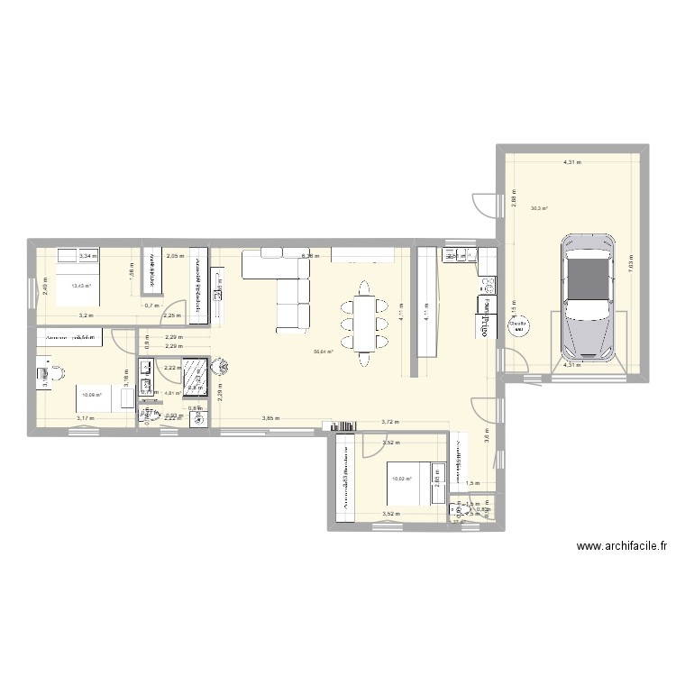 Plan SERNHAC 96m2. Plan de 7 pièces et 127 m2