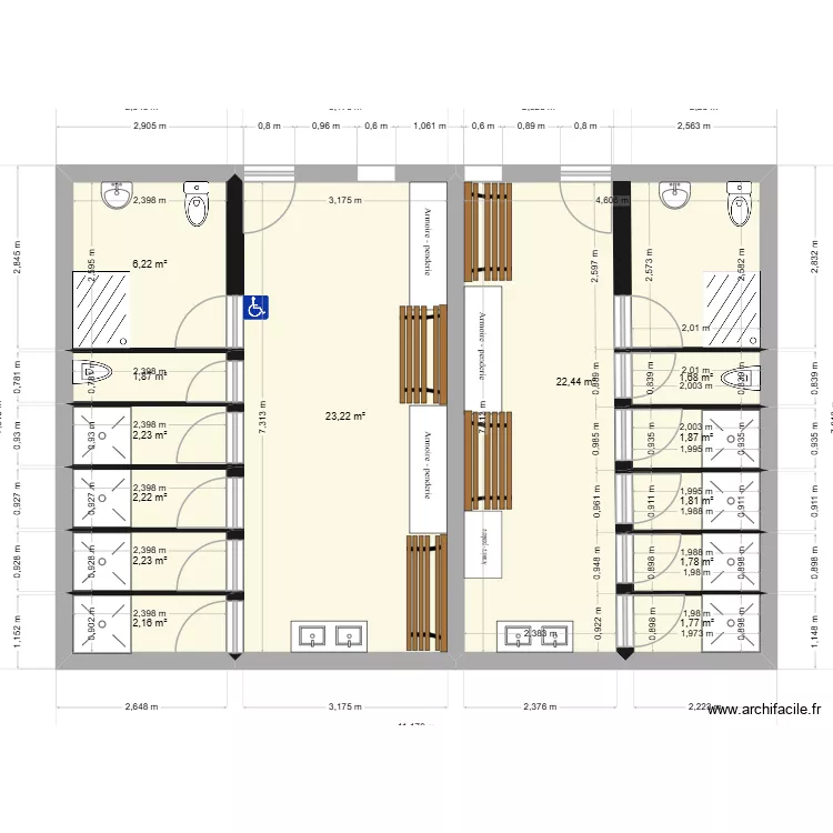 vestiaire. Plan de 13 Pièces et 72 m²