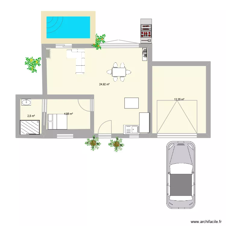 maison ch. Plan de 4  et 46 m²