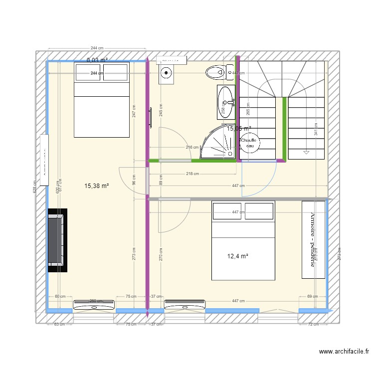 Crampagna 1° etage. Plan de 4 pièces et 43 m2