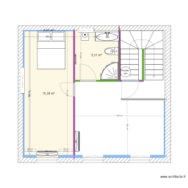 Crampagna 1° etage. Plan de 4 pièces et 43 m2