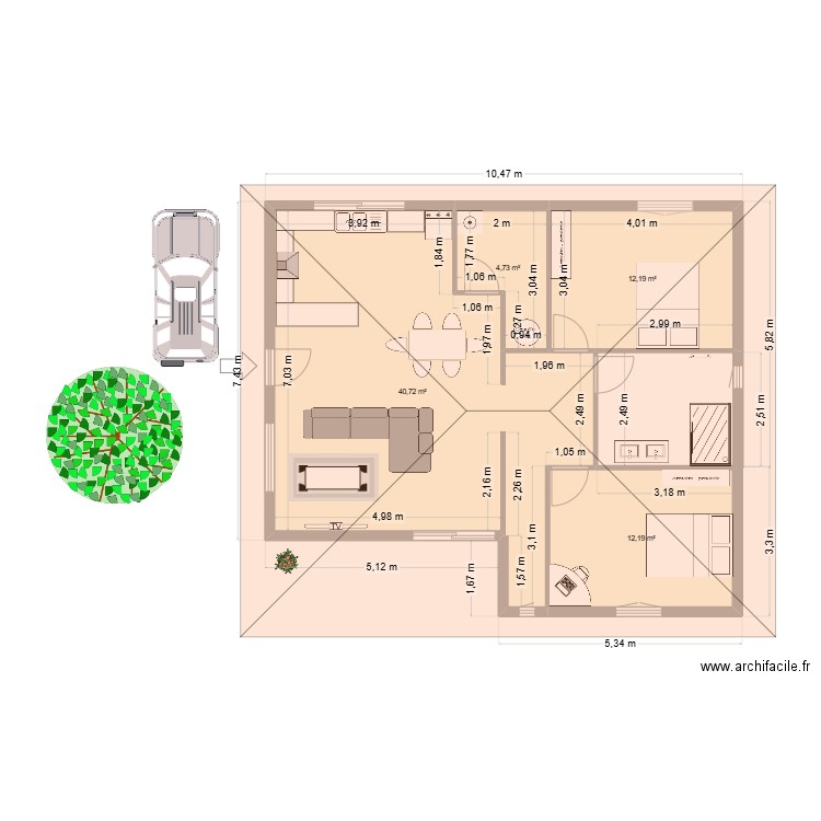 Valentin. Plan de 4 pièces et 70 m2