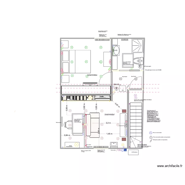Salon chambre + SDB. Plan de 4  et 41 m²