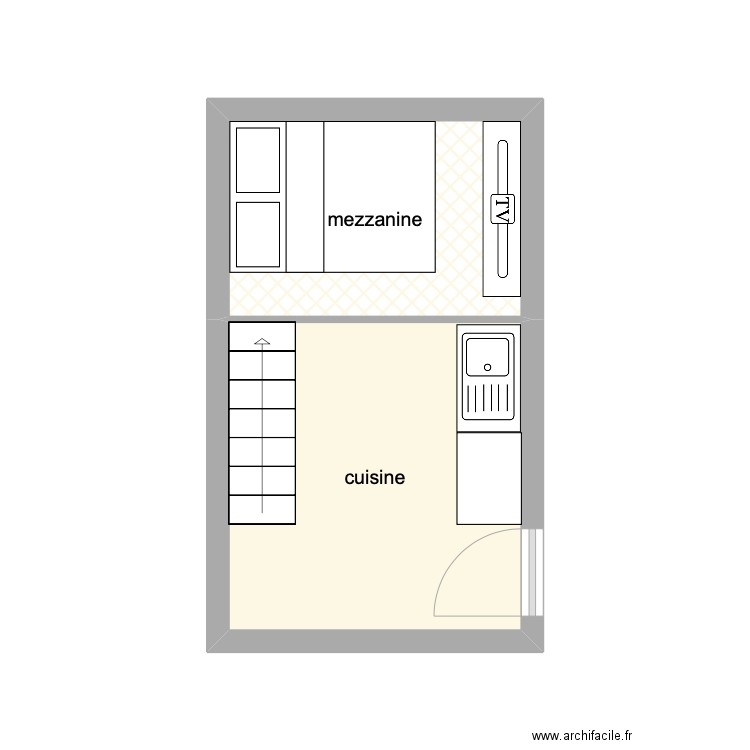 cuisine chambre Pharma. Plan de 2 pièces et 12 m2