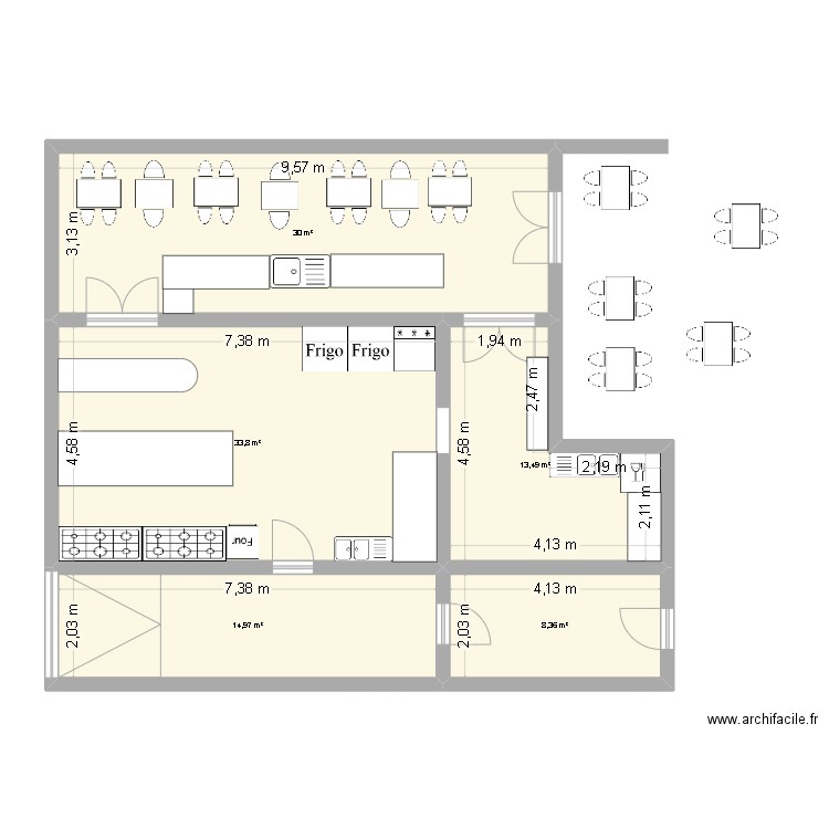 restaurant. Plan de 5 pièces et 101 m2