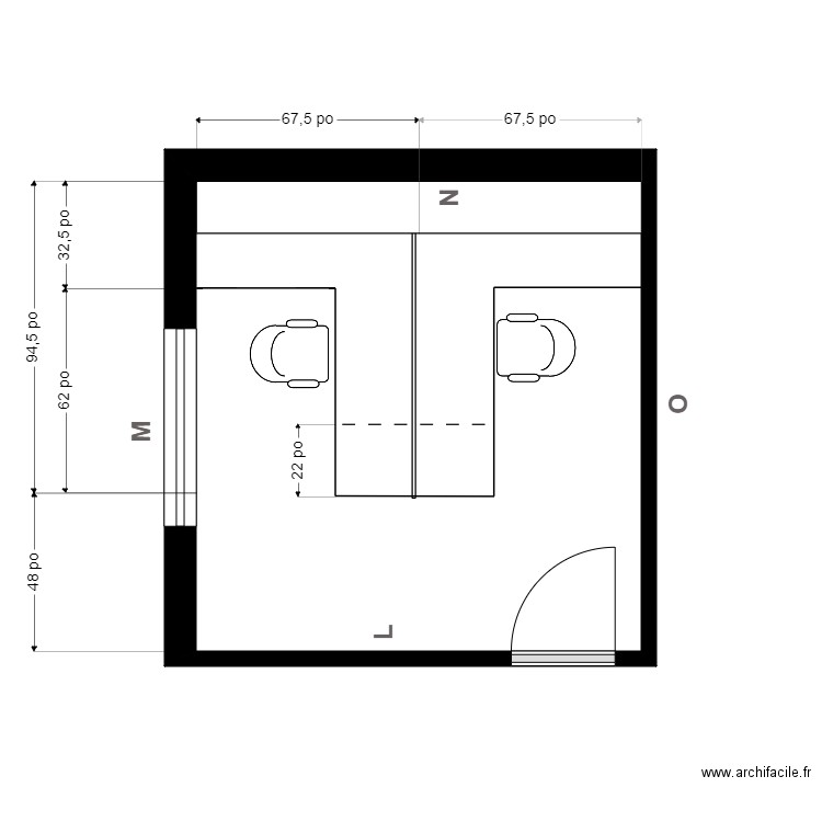 grondin bureau avant. Plan de 1 pièce et 12 m2