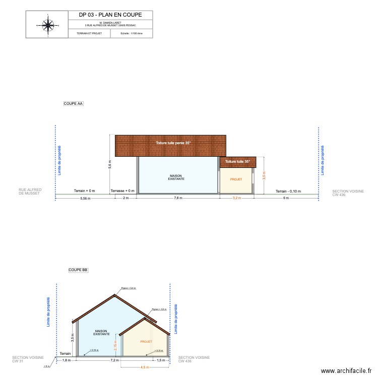 PLAN EN COUPE. Plan de 1 pièce et 48 m2
