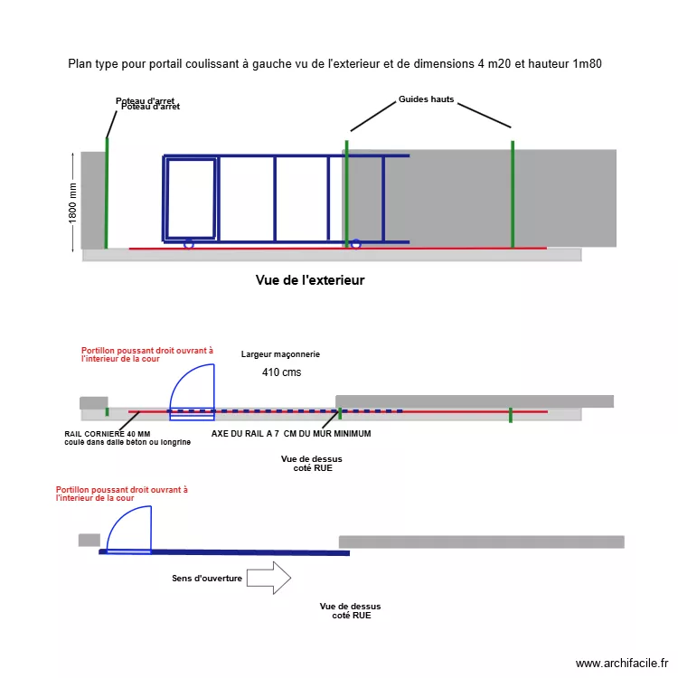 plan pose rail maçonneries 4 m 10 coulissant à droite en exterieur. Plan de plan pose rail maçonneries 4 m 10 coulissant à droite en exterieur. Plan de