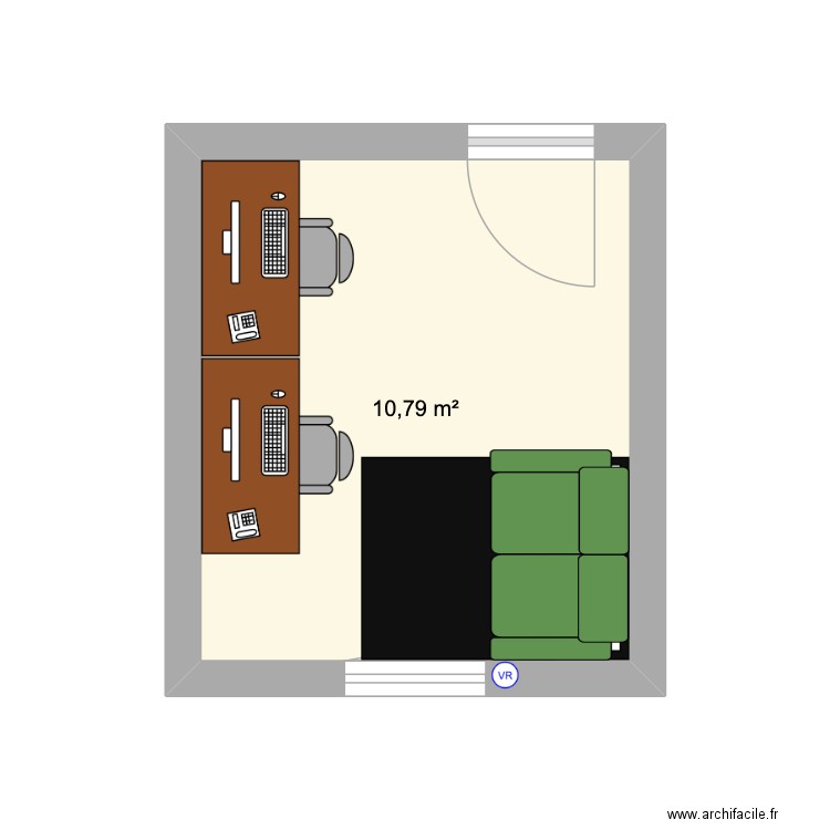 Bureau. Plan de 1 pièce et 11 m2