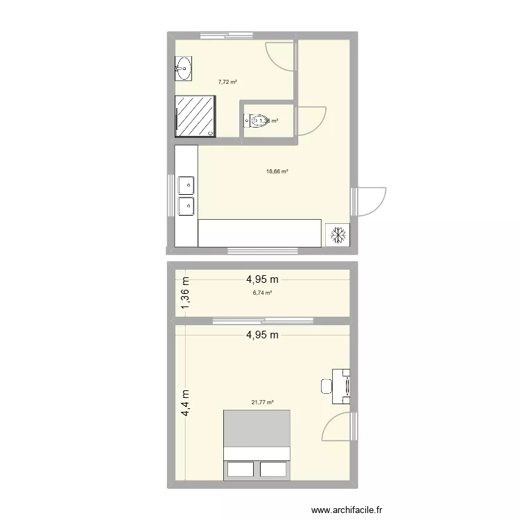 projet agrandissement. Plan de 5  et 56 m²