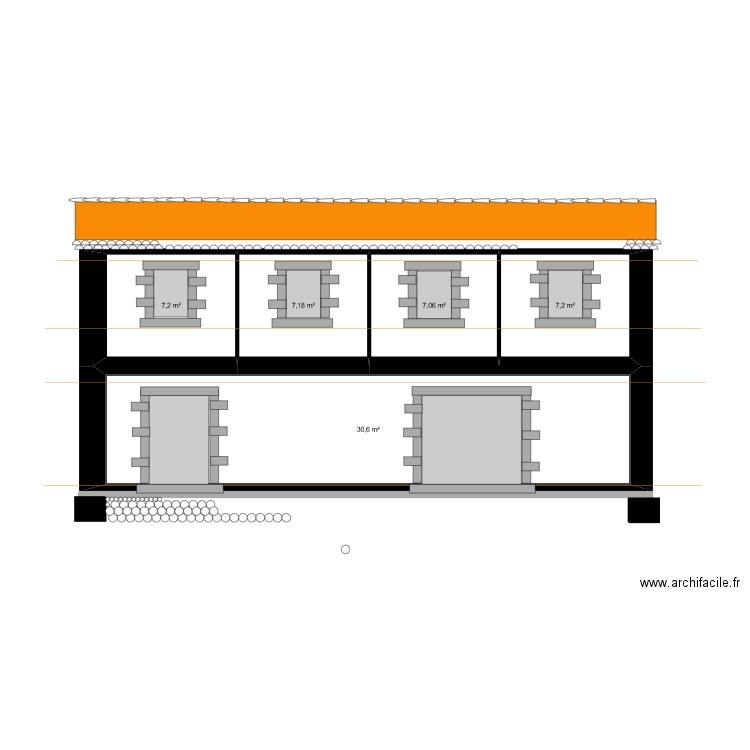 FACADE. Plan de 5 pièces et 59 m2