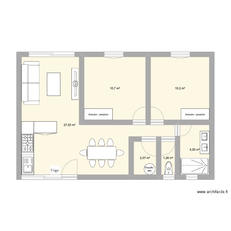 Appartement F3 60m2. Plan de 0 pièce et 0 m2