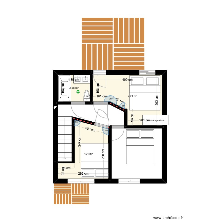 2 iem étage baldwin. Plan de 3 pièces et 19 m2