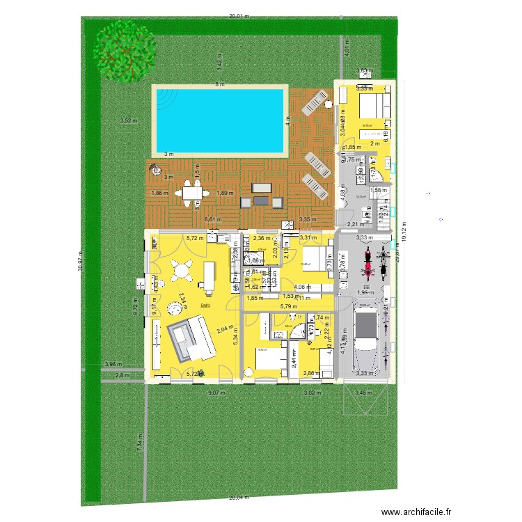VSM RENO F avec garage, extension et sous sol. Plan de 10 pièces et 163 m2