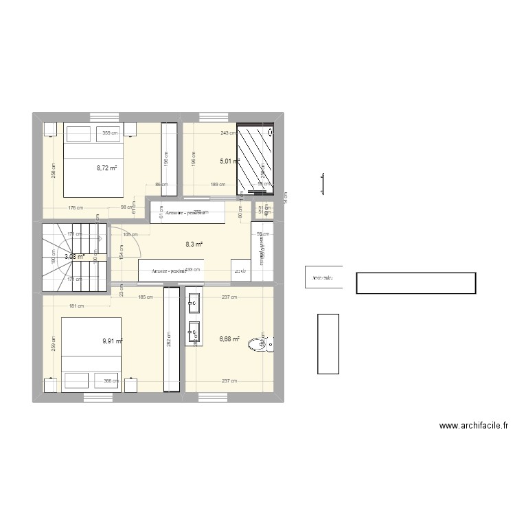 Grenier 2. Plan de 6 pièces et 42 m2