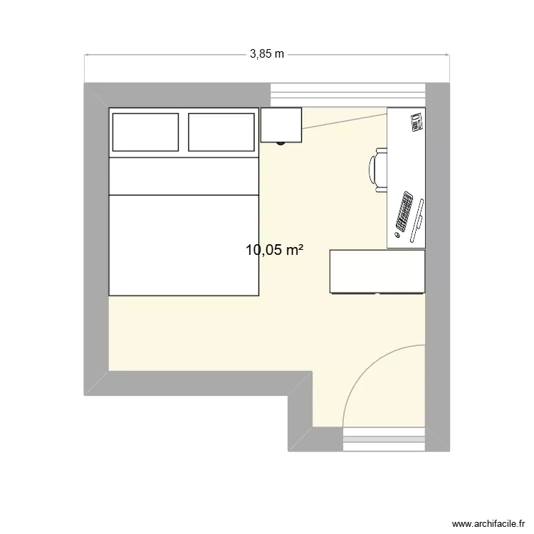 Chambre quai de seine. Plan de 1  et 10 m²