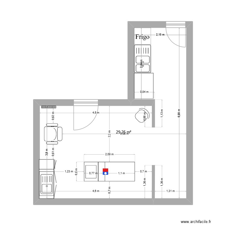 Plan salon Rdc Bas. Plan de 2 pièces et 29 m2