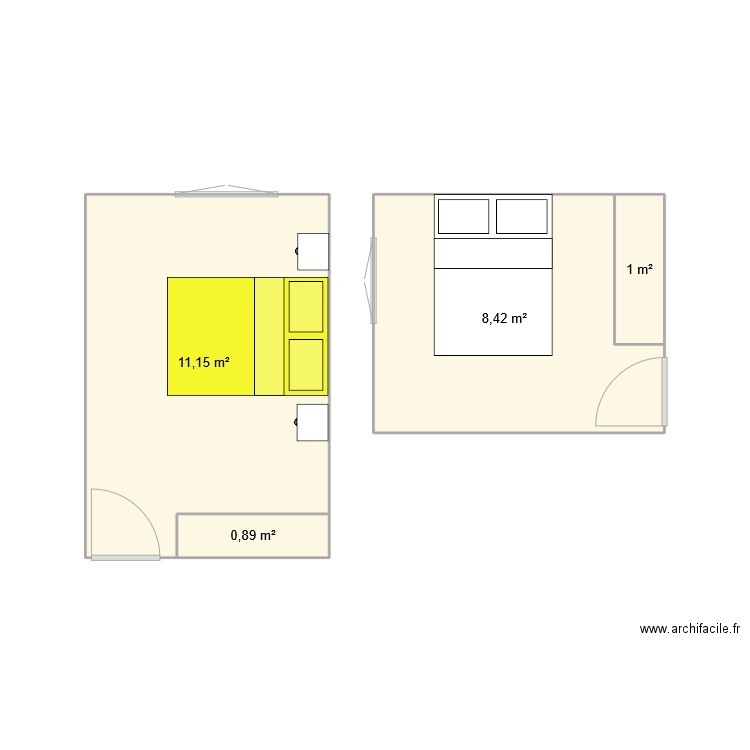 chambres R+1. Plan de 4 pièces et 21 m2