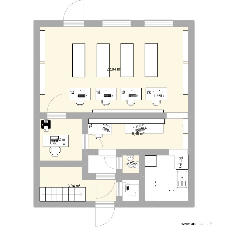 Pharmacie plan final. Plan de 5 pièces et 36 m2