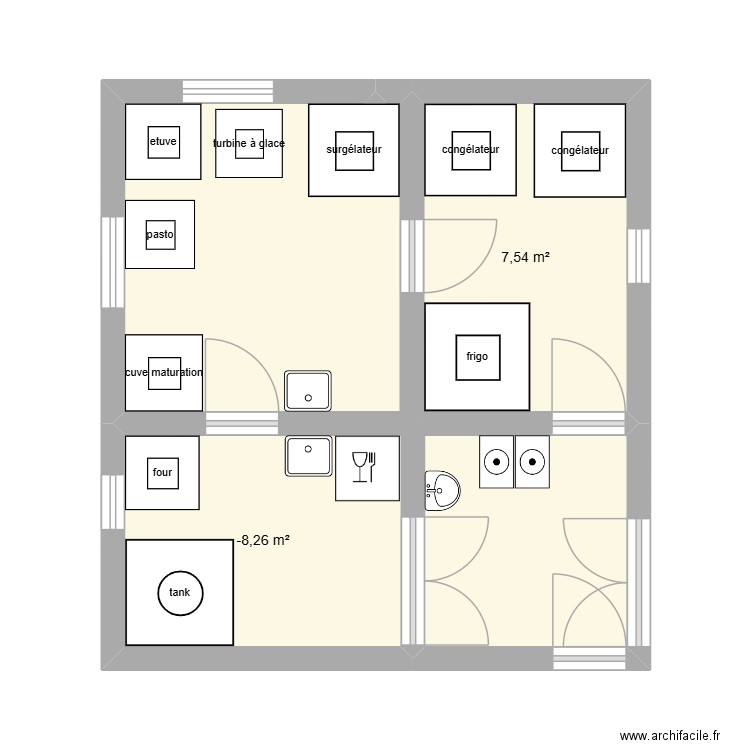 labo transfo lait. Plan de 2 pièces et 15 m2