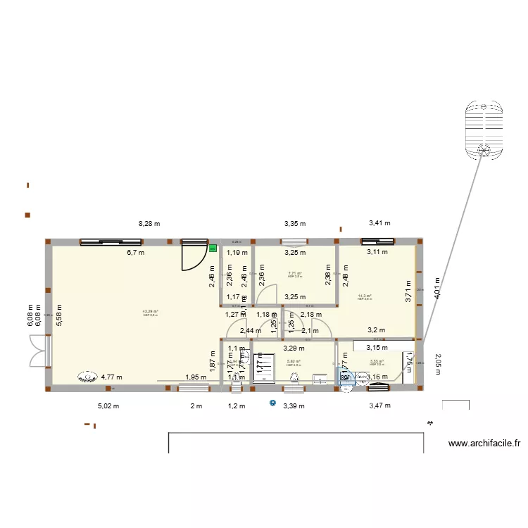 Chalet d&eacute;cembre cot&eacute; arri&egrave;re. Plan de 6 pièces et 79 m²