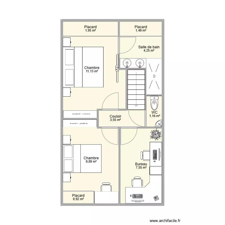 Etage T&eacute;o r&eacute;no V5. Plan de 9  et 42 m²