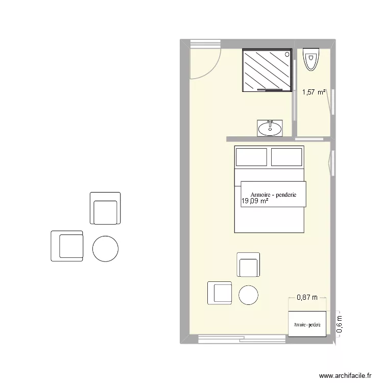HOUAT CHAMBRES. Plan de 2  et 21 m²