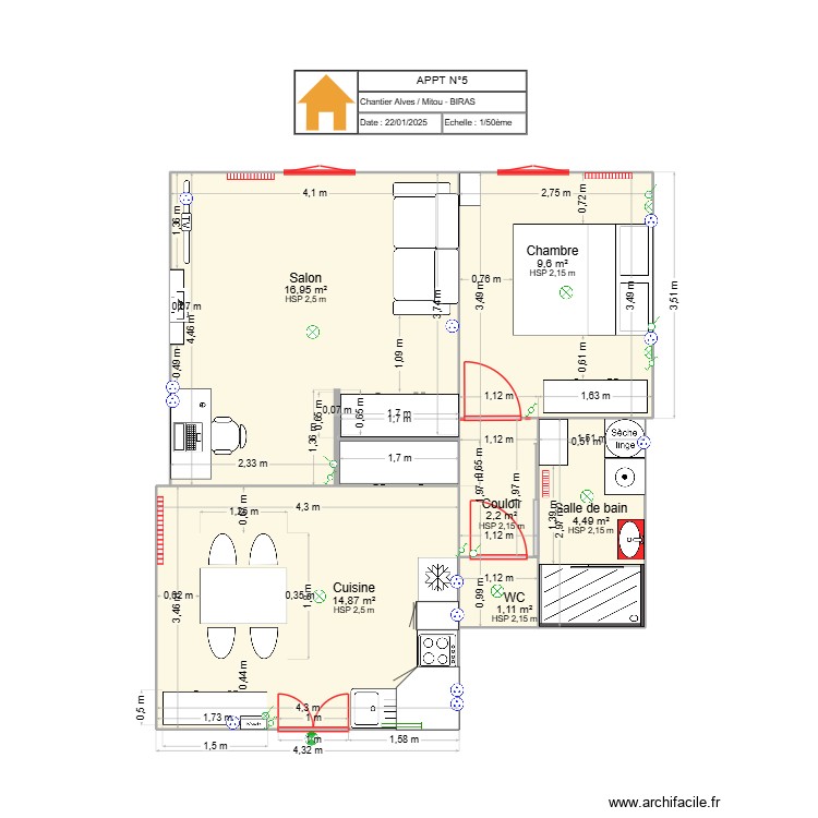 APPART N°5 pièces aménagées. Plan de 0 pièce et 0 m2 APPART N°5 pièces aménagées. Plan de 0 pièce et 0 m2