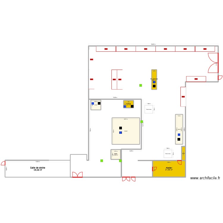 labo v2. Plan de 9 pièces et 123 m2