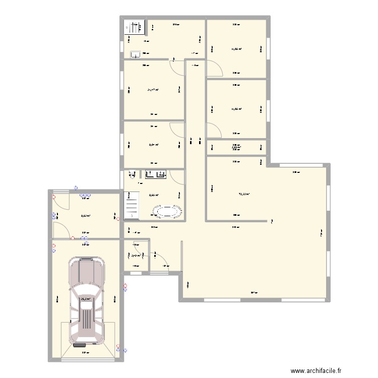 PLAN POUR VERIFIER. Plan de 10 pièces et 176 m2