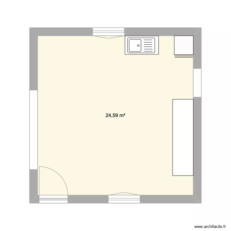 cuisine. Plan de 1  et 25 m²