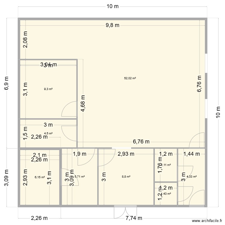 Fromagerie hangar. Plan de 9 pièces et 94 m2
