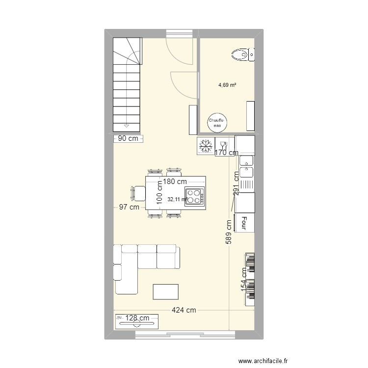 Appartement Hauteville v5 avec aménagement 2 étages. Plan de 9 pièces et 102 m2