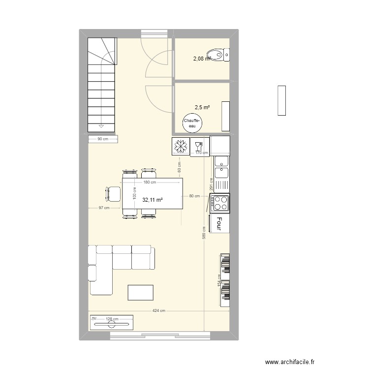 Appartement Hauteville v5 avec aménagement 2 étages. Plan de 9 pièces et 102 m2