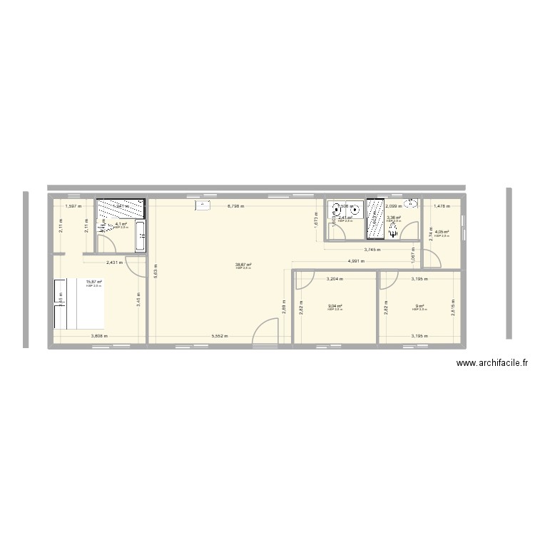 casa 2. Plan de 8 pièces et 87 m2