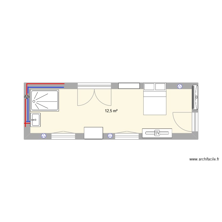 plan N2. Plan de 1 pièce et 13 m2