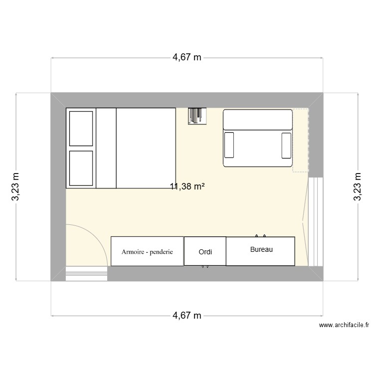chambre victor. Plan de 1 pièce et 11 m2