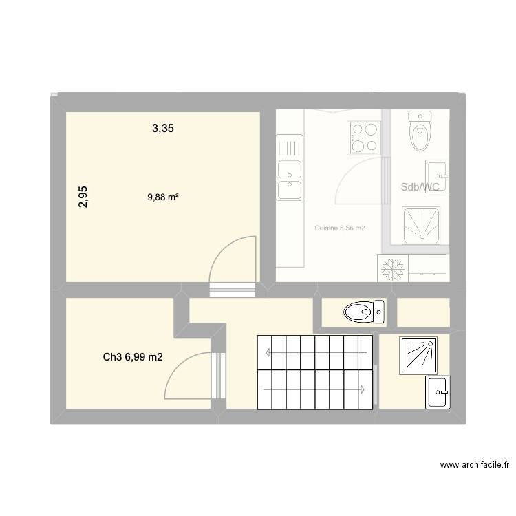 Yeu. Plan de 7 pièces et 24 m2