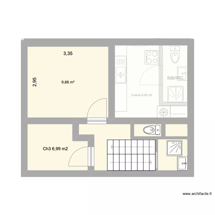 Yeu. Plan de 7 pièces et 24 m²