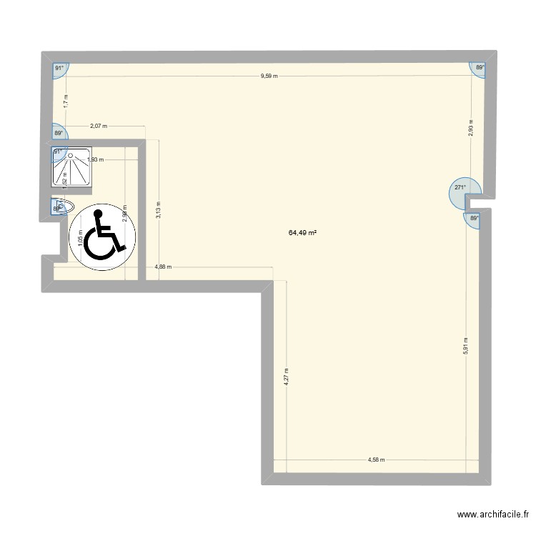 institut  1. Plan de 1 pièce et 64 m2
