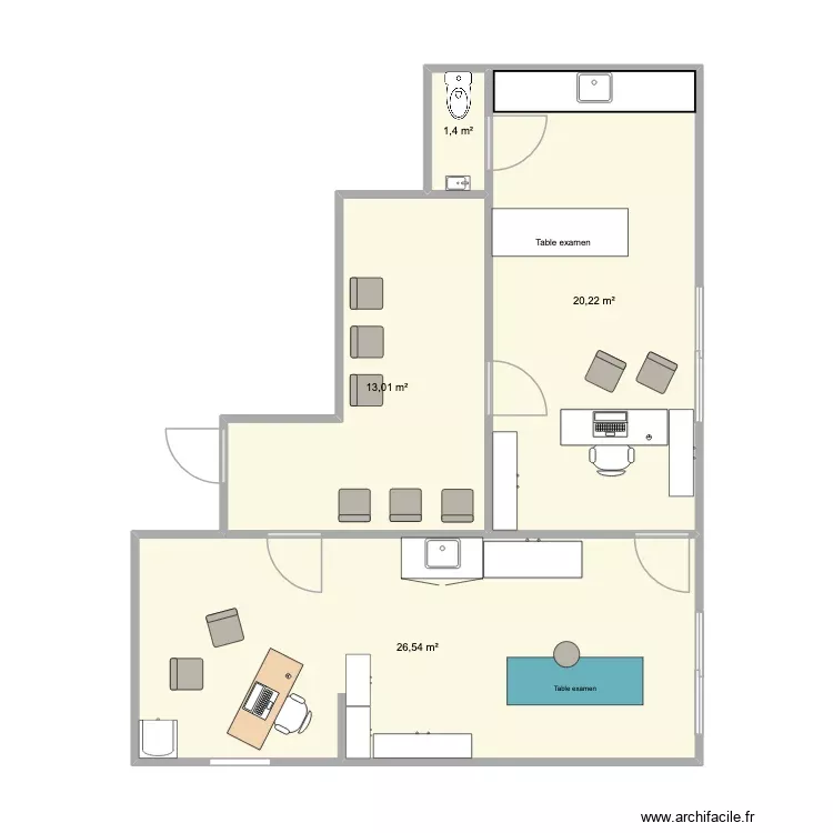 cabinet. Plan de 4 Pièces et 61 m²