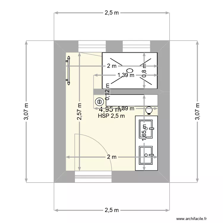 CRINOU SDB RDC. Plan de 1  et 5 m²